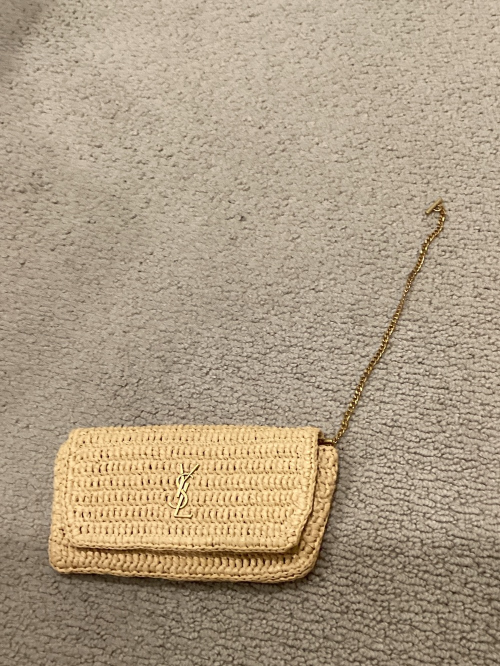 Yves Saint Laurent Beige Woven Chain Clutch
